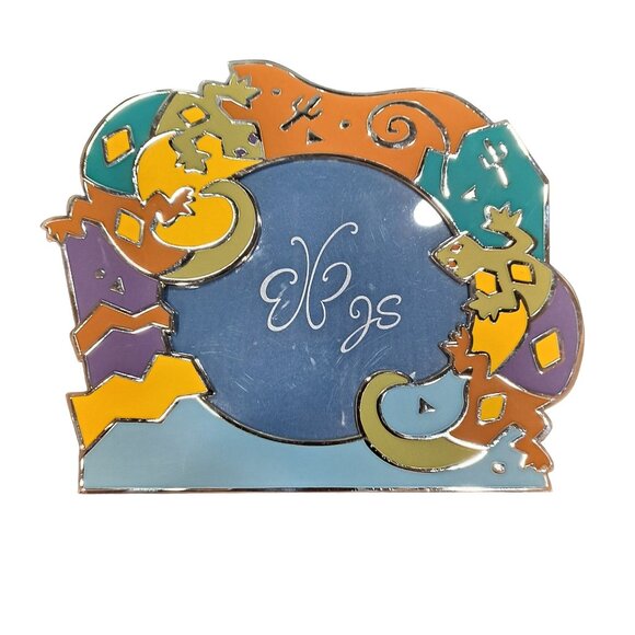 Southwestern Desert Gecko Lizard Cactus Cacti Enameled Picture Photo Frame - Picture 1 of 4